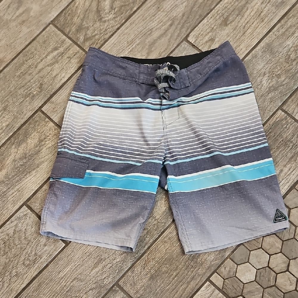 Men's Trinity Blue Striped Board Shorts Size 32